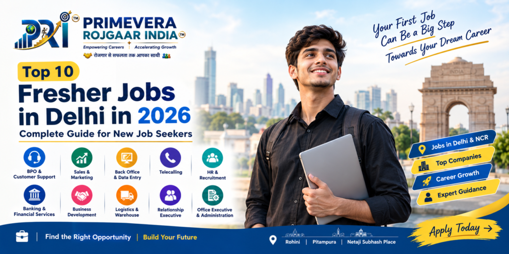 Top 10 Fresher Jobs in Delhi in 2026 – Primevera Rojgaar India